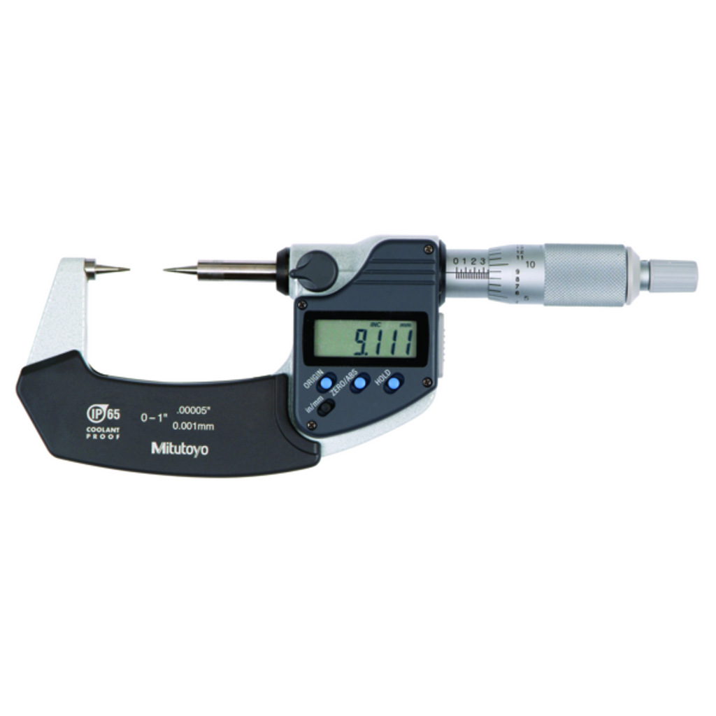 Micrómetro Digimatic de puntas IP65 pulg/mm, 0-1 pulg, 15° punta