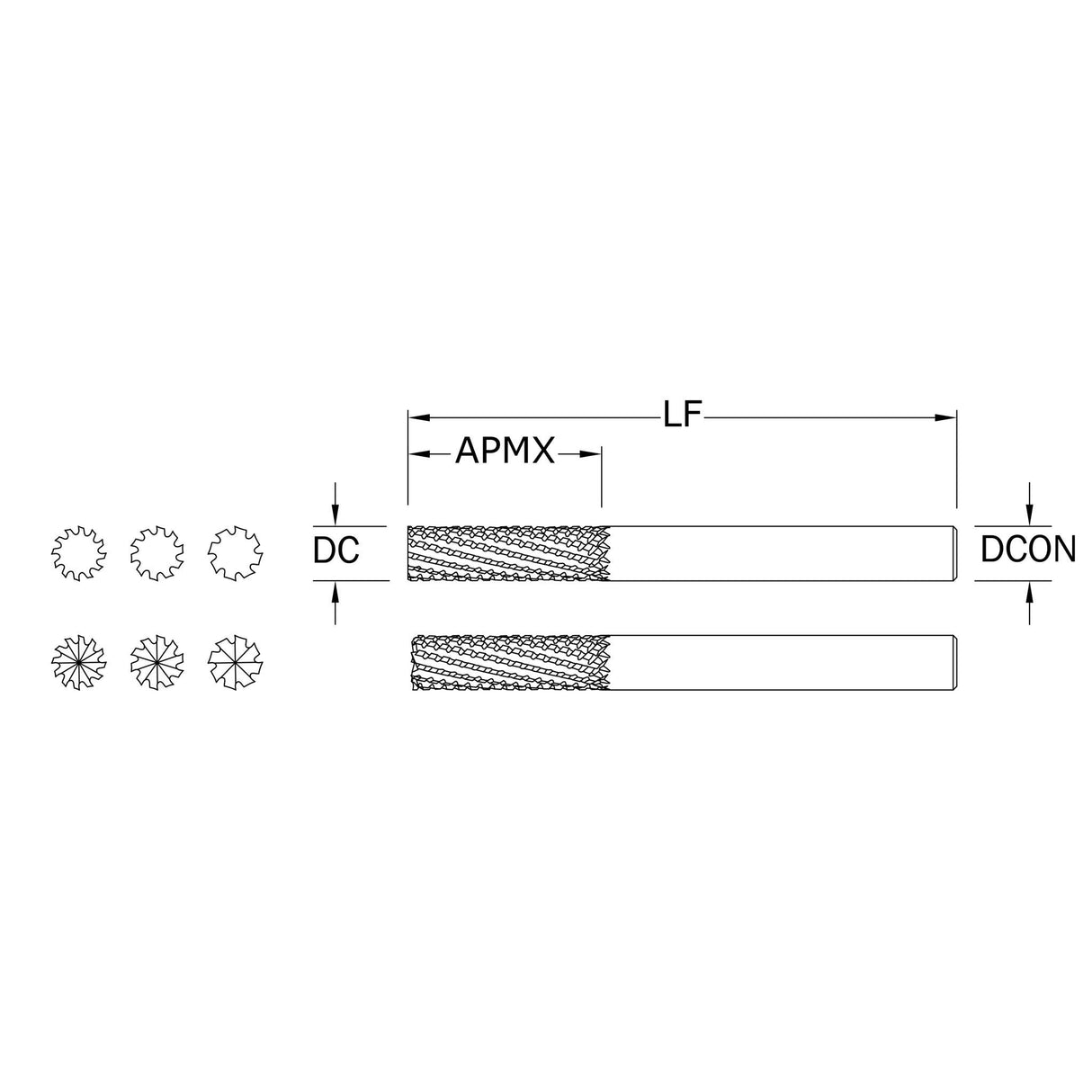 Routers de Alto Rendimiento, Diam.Cte. 3/8 pulg, 12 Flautas, Punta Plana