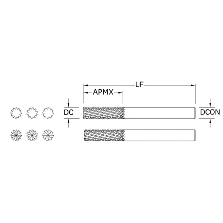 Routers de Alto Rendimiento, Diam.Cte. 3/8 pulg, 12 Flautas, Punta Plana