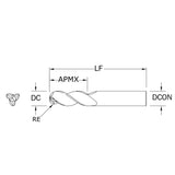 Cortador Vertical de Alto Rendimiento para Aluminio, Diam. Cte. 4 mm, 3 Flautas, Punta Bola