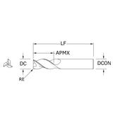 Cortador Vertical de Alto Rendimiento para Aluminio, Diam. Cte. 1/4 pulg, 3 Flautas, Rompevirutas