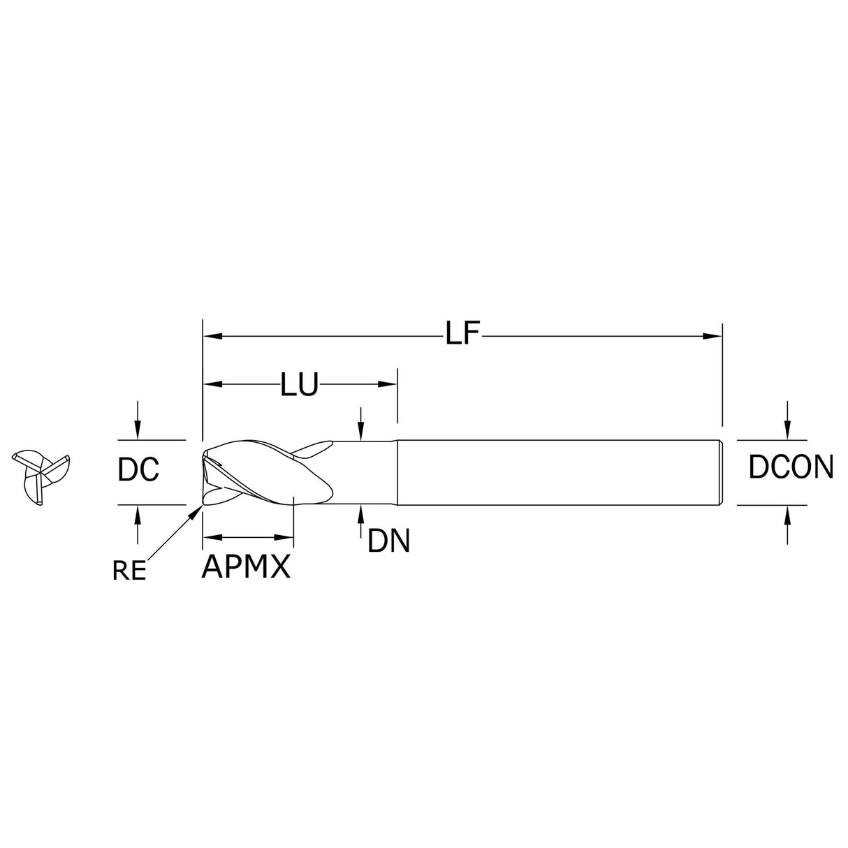 Cortador Vertical de Alto Rendimiento para Aluminio, Diam. Cte. 1/8 pulg, 3 Flautas, Punta Plana