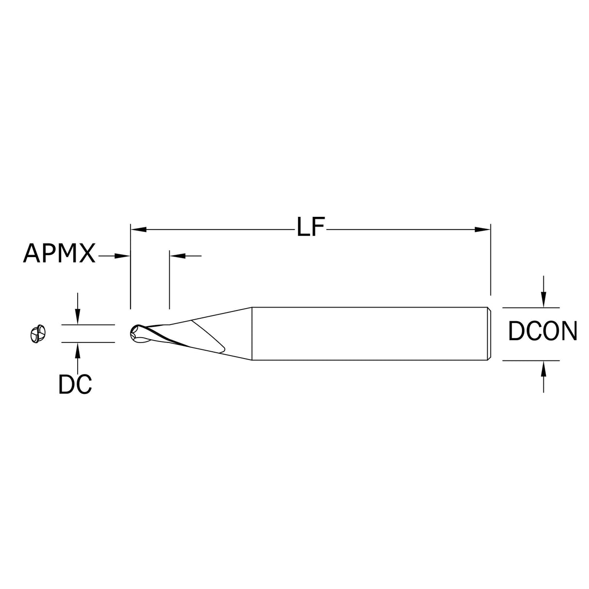 Micro Cortador Vertical, Diam. Cte. 0.8 mm, 2 Flautas, Punta Bola